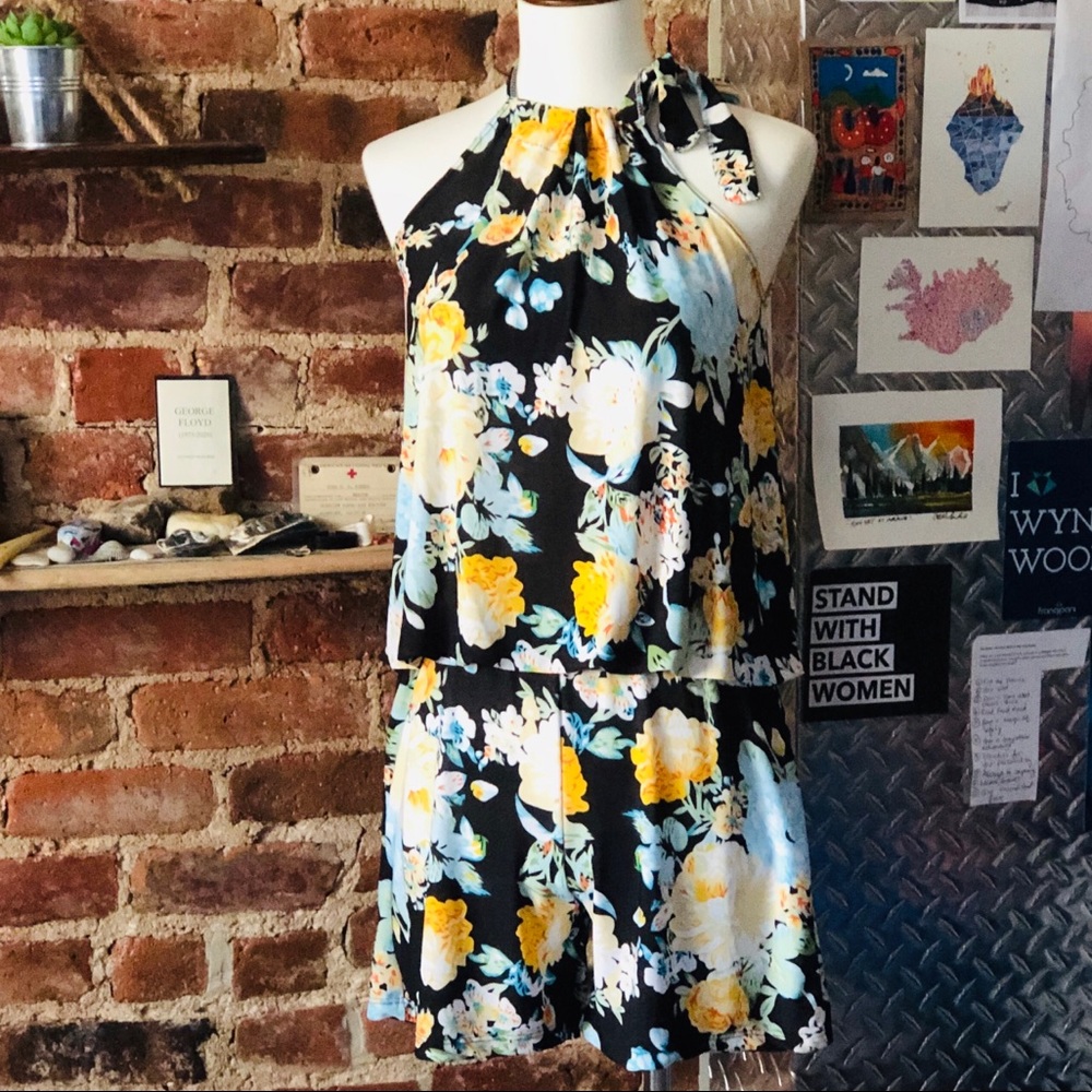 Floral Print Halter Romper